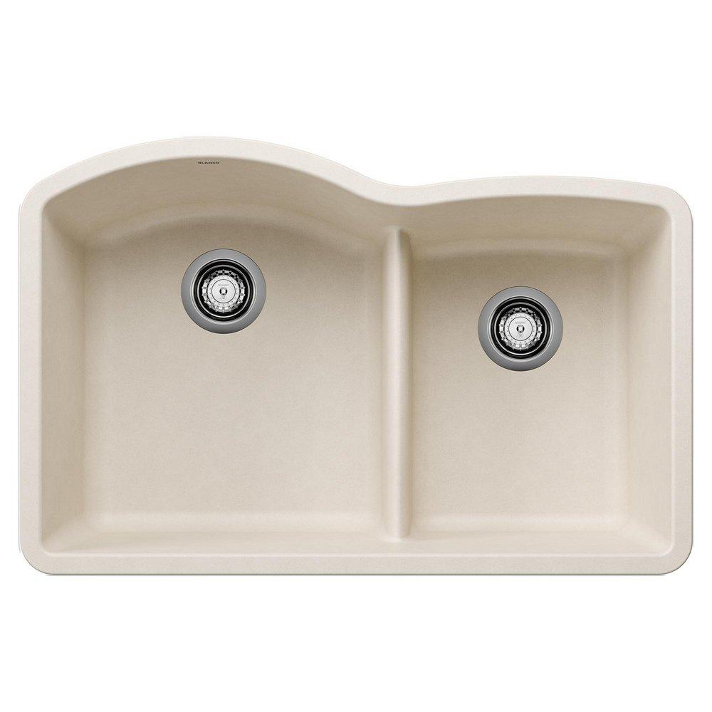 BLANCO Diamond 32 x 21 in. No Hole Granite Composite Double Bowl Undermount Kitchen Sink in Soft White