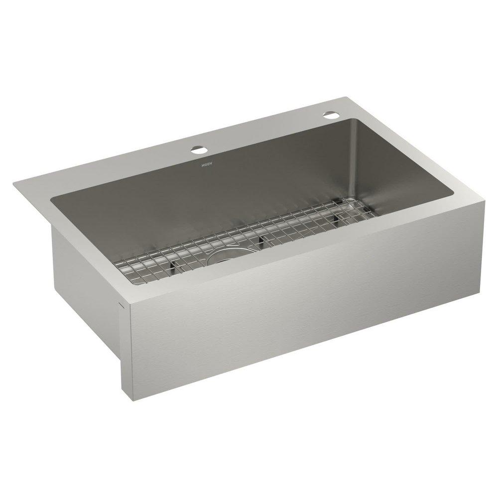 Moen 1800 Series 33 x 22 in. 2 Hole Stainless Steel Single Bowl Drop-in and Undermount Kitchen Sink in Brushed