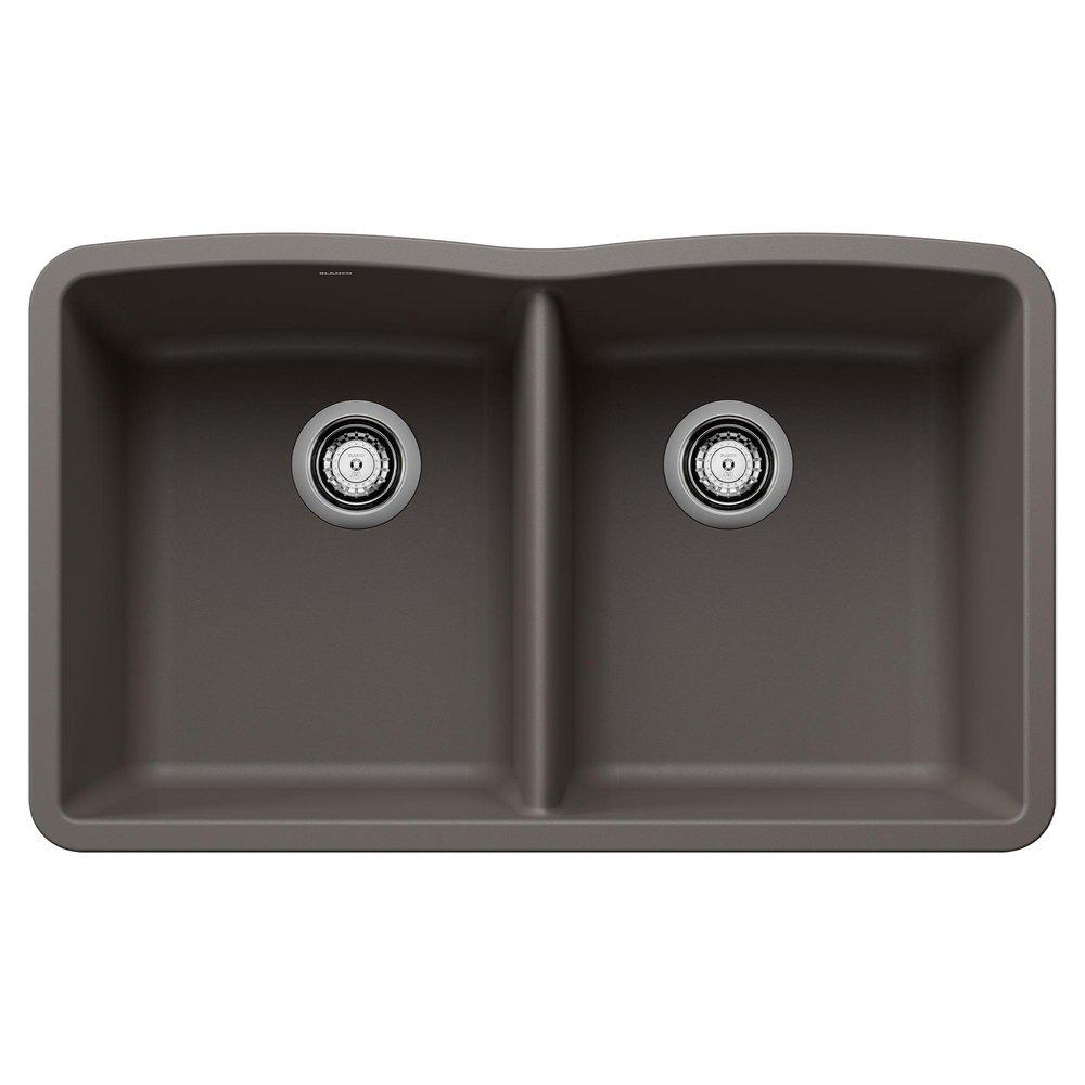 BLANCO Diamond 32 in. Undermount Silgranit Double Bowl Kitchen Sink in Volcano Gray