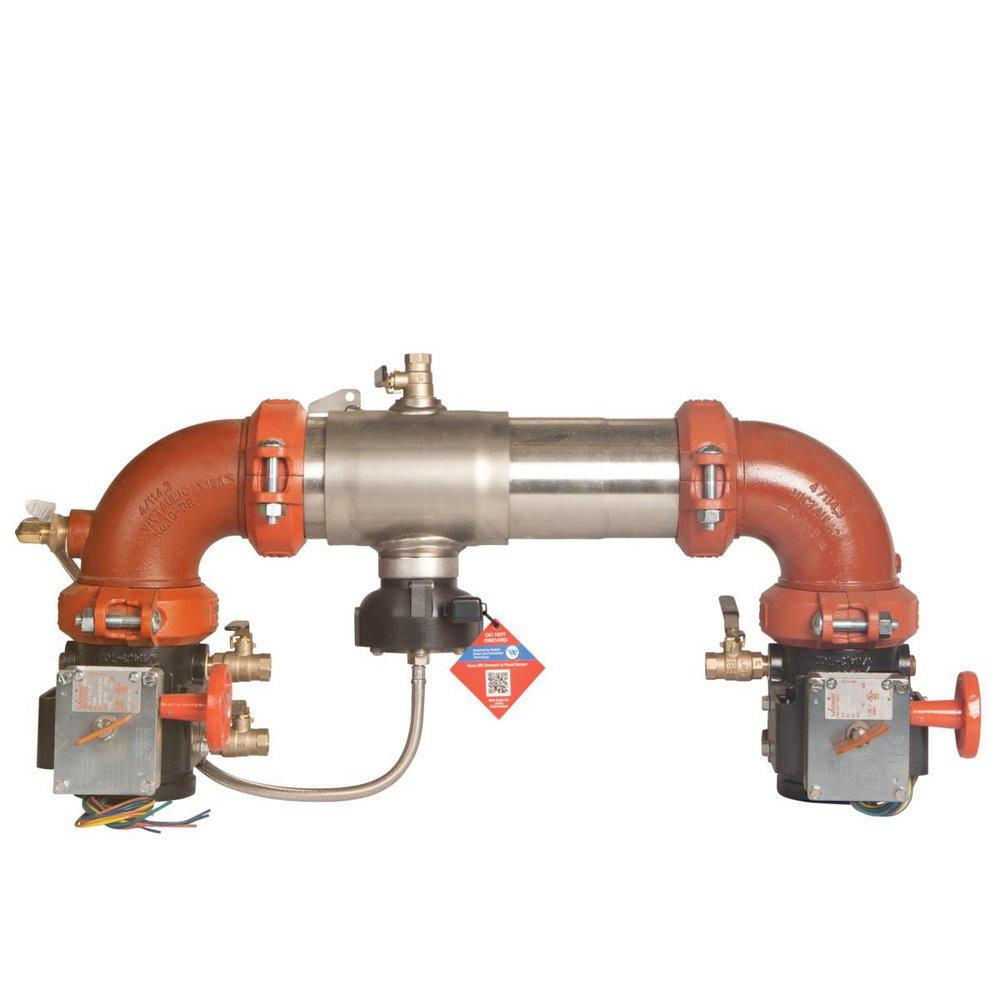 Ames Fire & Waterworks Series C400-FS 3 in 304 Stainless Steel Grooved Reduced Pressure Zone Assembly with Shutoff Valves, Flood Sensor, Test Cocks and Soft Seated Check Valve