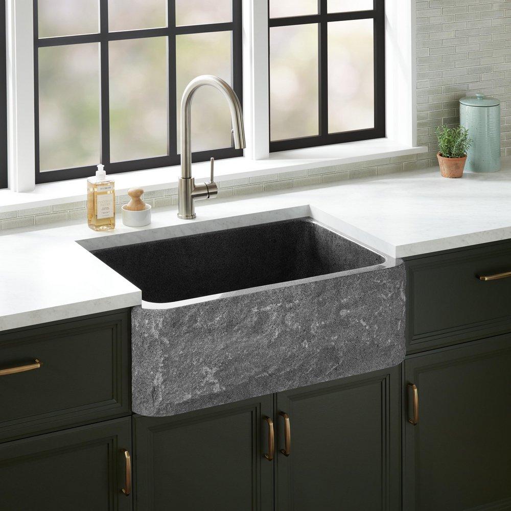 Signature Hardware Finbrook 33 in. Farmhouse Granite Single Bowl Kitchen Sink in Black