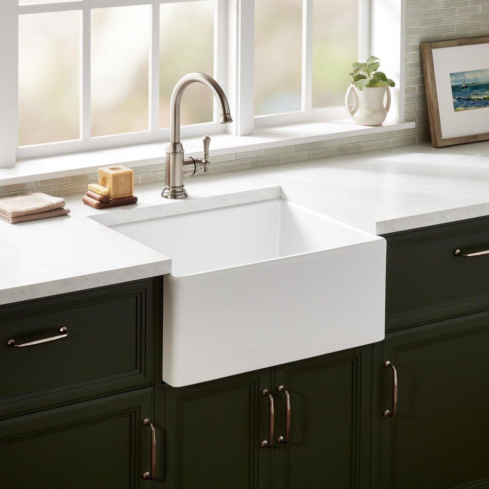 Signature Hardware Rowena 20 in. Single Bowl Fireclay Apron Kitchen Sink in White