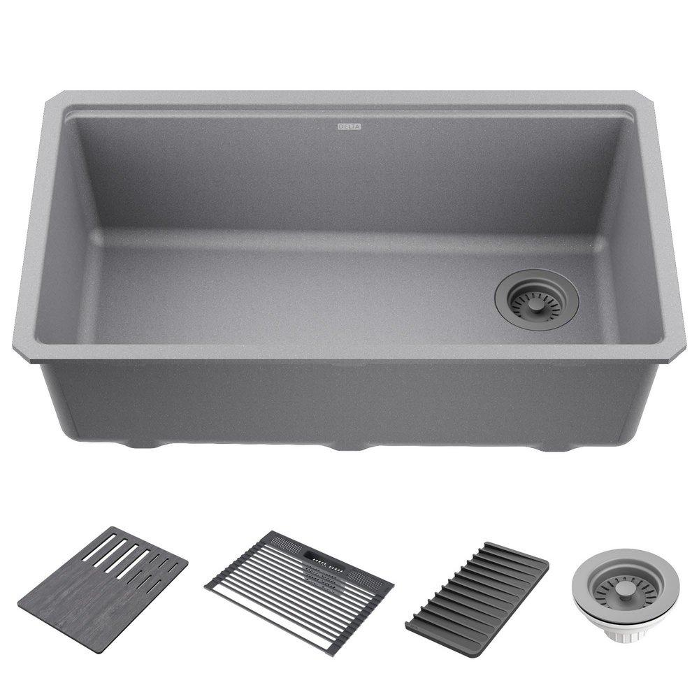 Delta Faucet Everest 32 in. Undermount Composite Single Bowl Kitchen Sink in Dark Grey