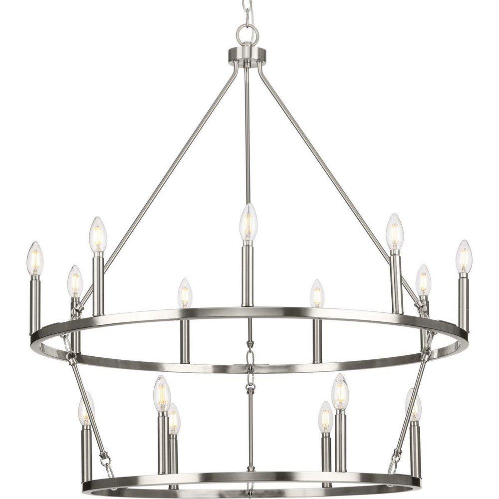 Progress Lighting Gilliam 35-1/2 x 101-1/2 in. 60W 15-Light 2-Tier Incandescent Contemporary and Traditional Chandelier in Brushed Nickel