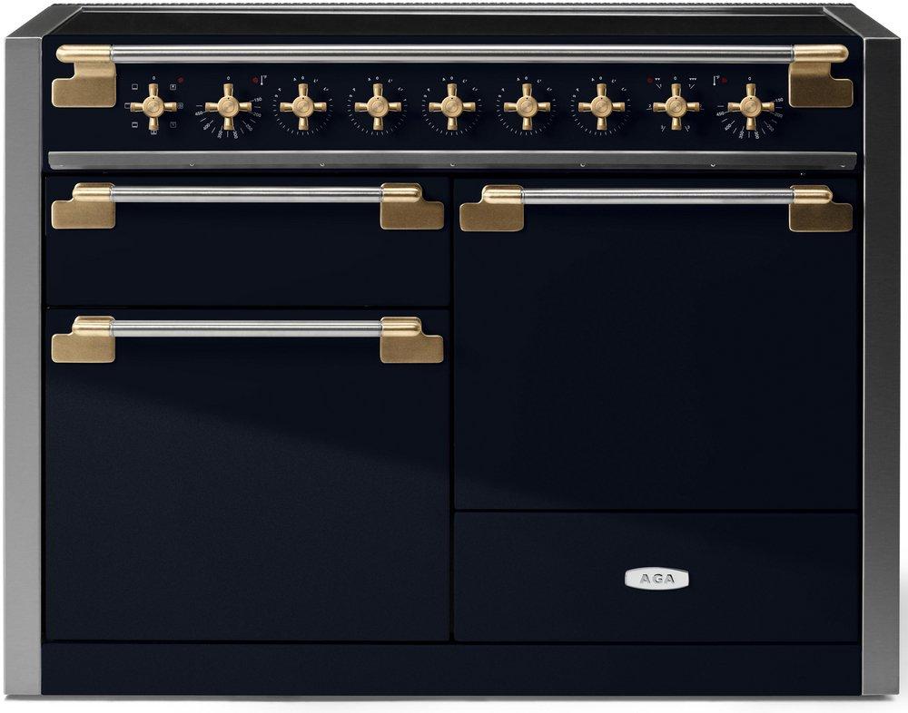 Aga Marvel Elise 47-9/16 in. 5-Burner Electric Freestanding Range in Gloss Black with Brass