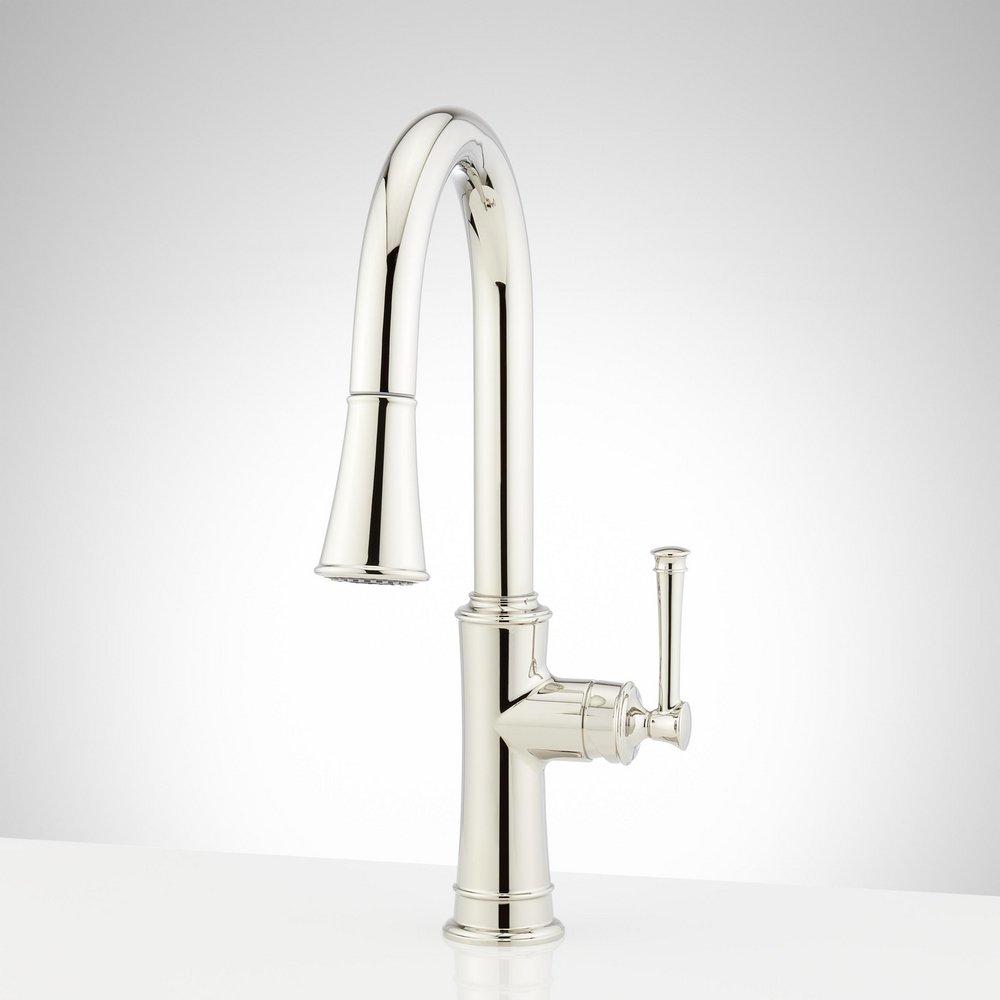 Signature Hardware Beasley Single Handle Pull Down Kitchen Faucet in Polished Nickel