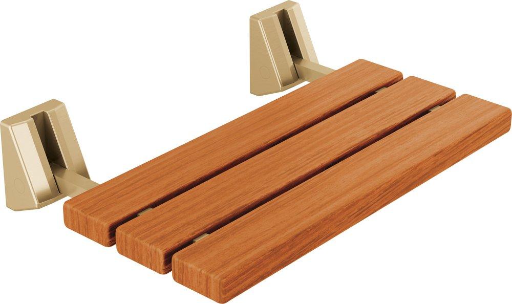 Delta Faucet Universal Showering Tilt-Up Wood Shower Seat with Mounting Brackets in Champagne Bronze