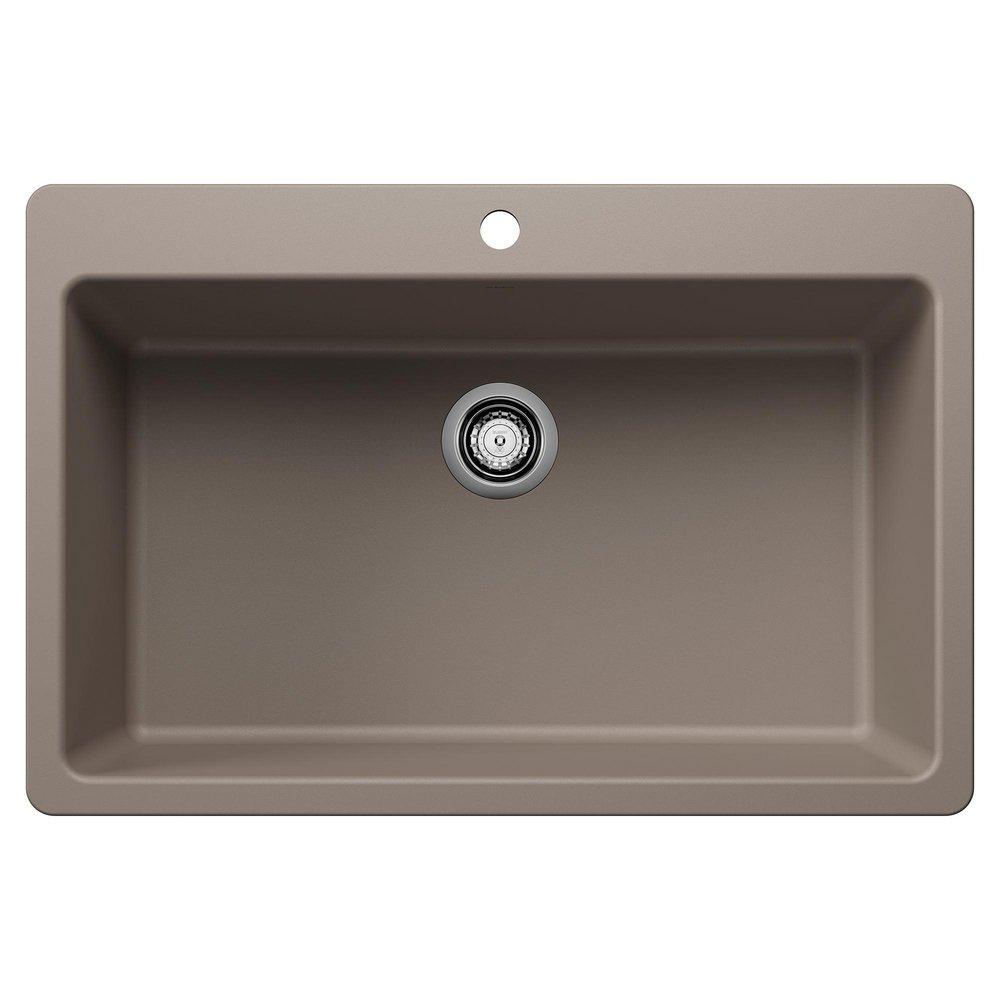 BLANCO Liven 33 in. Dual Mount Silgranit Single Bowl Kitchen Sink in Truffle