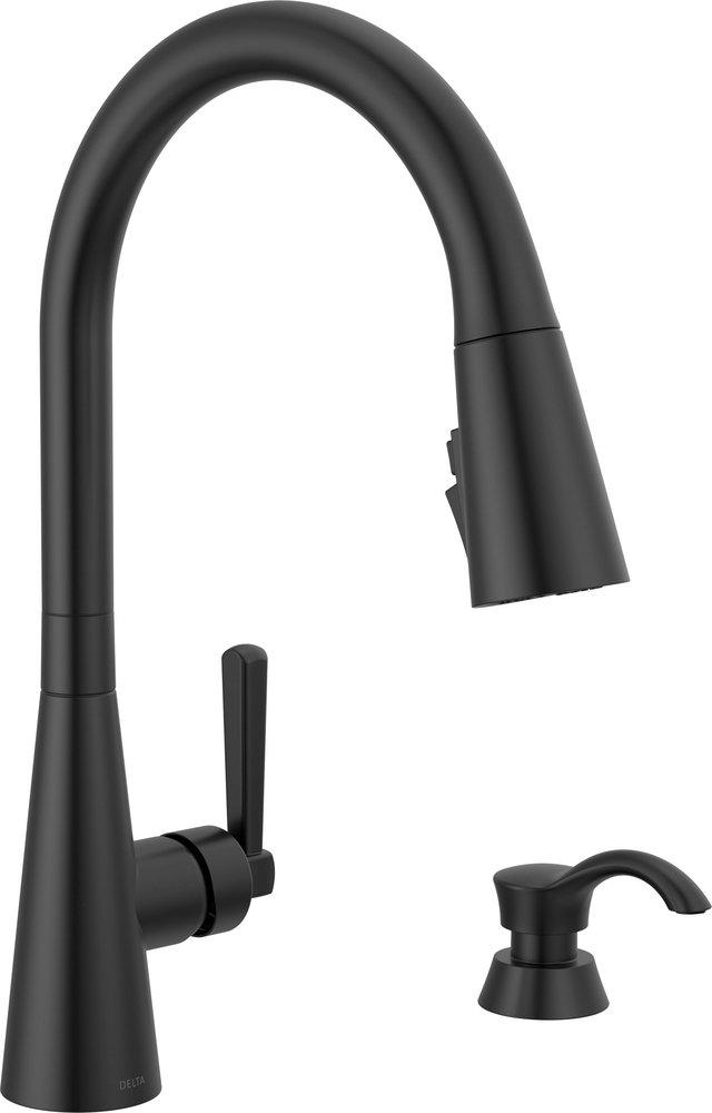 Delta Faucet Boyd™ Single Handle Pull Down Kitchen Faucet with Soap Dispenser in Matte Black