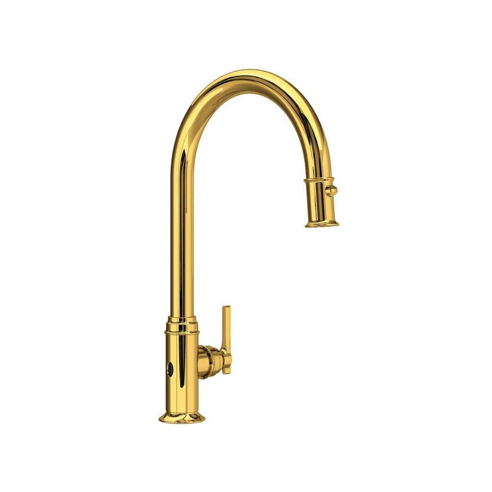 Perrin & Rowe® Southbank™ Single Handle Pull Down Kitchen Faucet in Unlacquered Brass