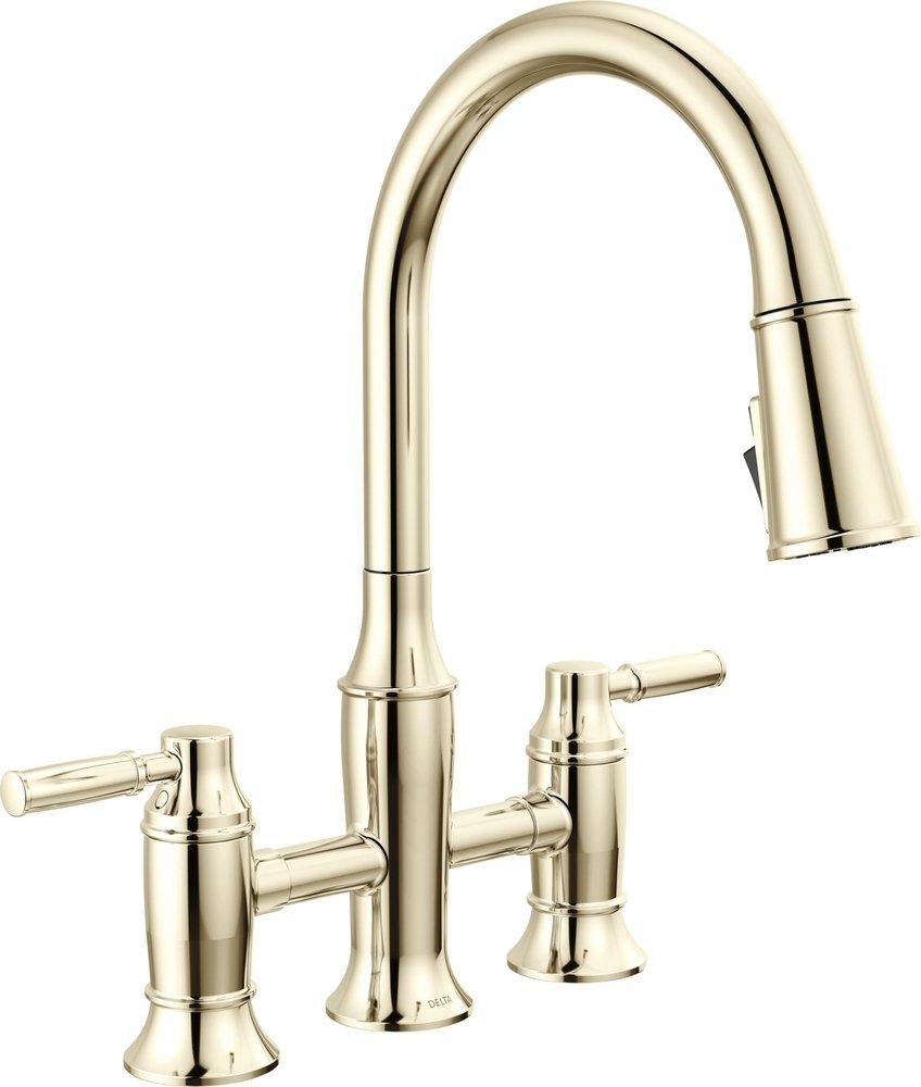 Delta Faucet Renaldi Two Handle Bridge Pull Down Kitchen Faucet in Arctic Stainless