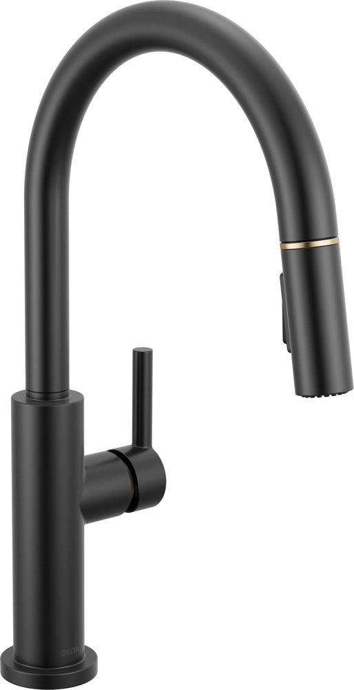 Delta Faucet Nicoli™ Single Handle Pull Down Kitchen Faucet in Matte Black with Champagne Bronze