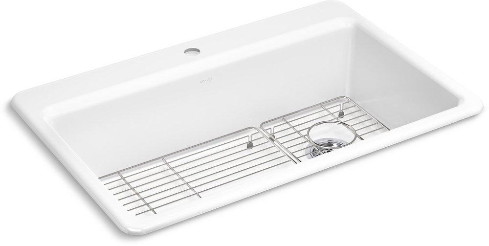 KOHLER Riverby® 33 in. Drop-in Cast Iron Single Bowl Kitchen Sink in White