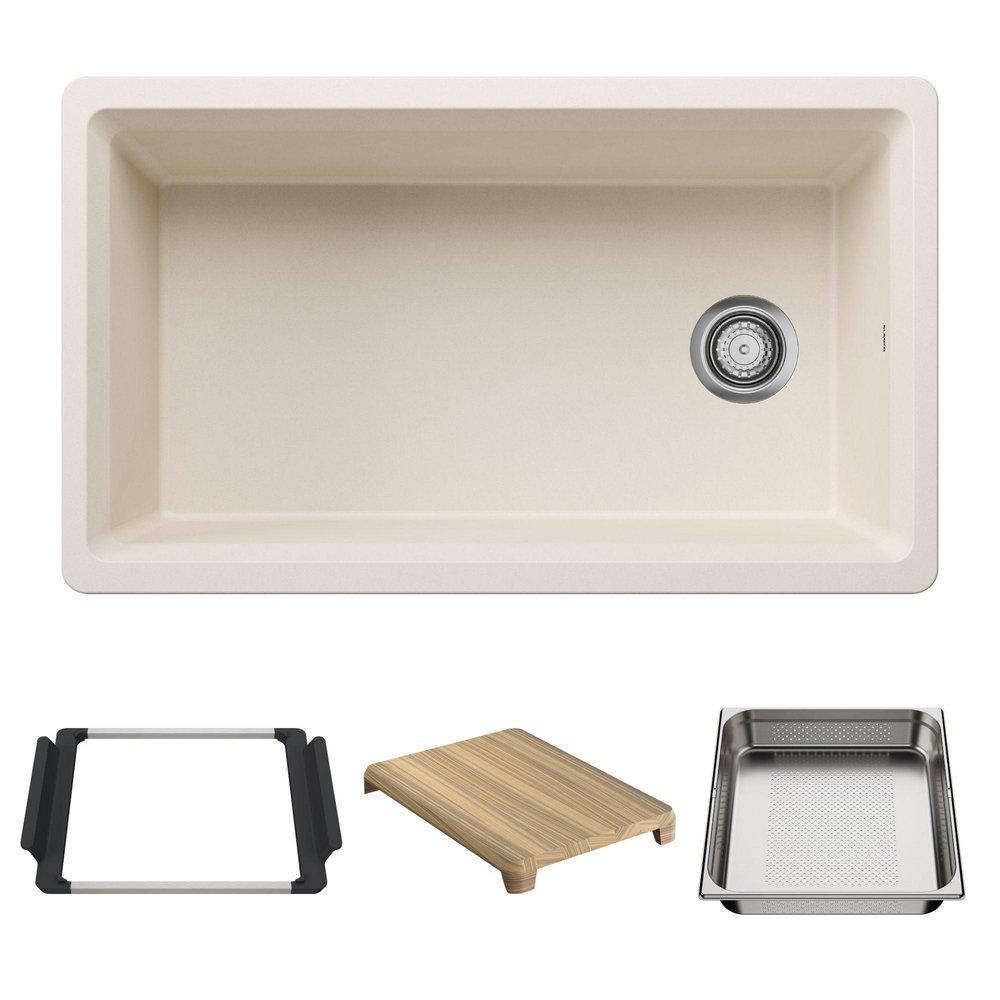 BLANCO Inteos 33 in. Undermount Silgranit Single Bowl Workstation Kitchen Sink in Soft White