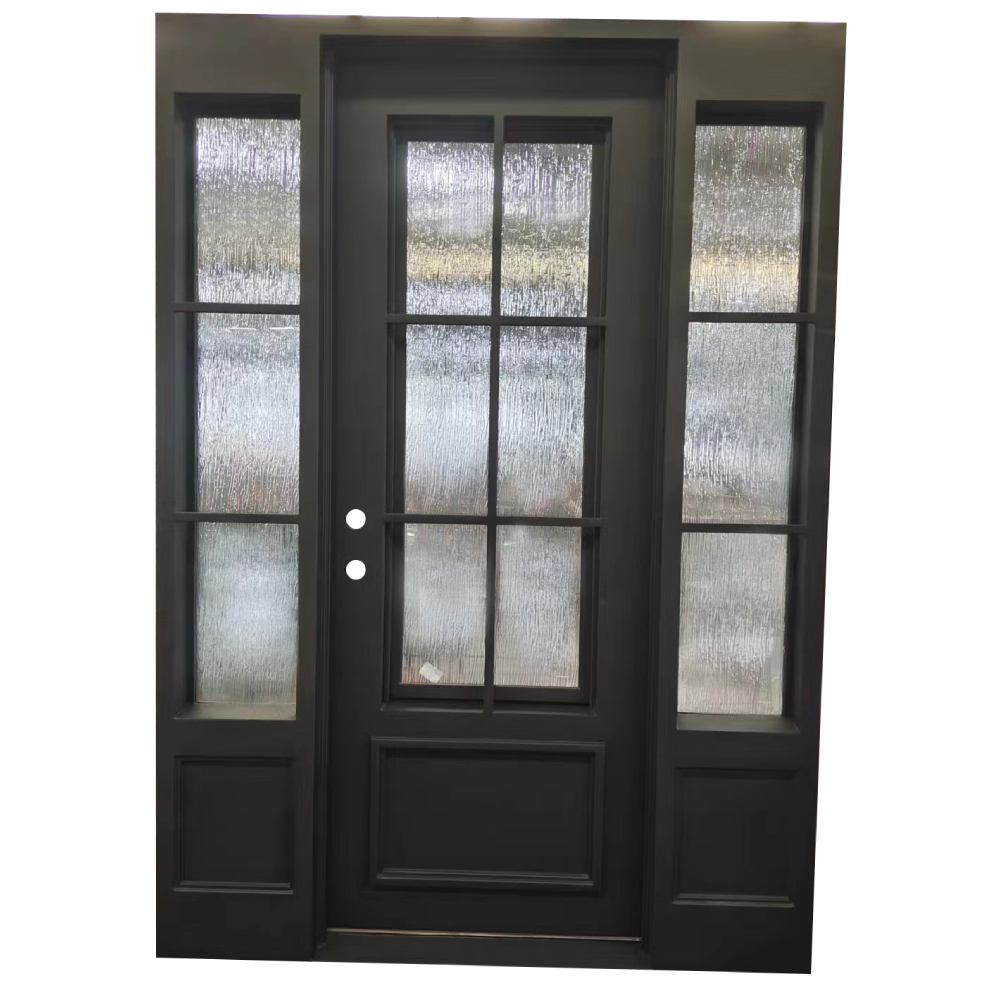 5/9x8/0 6 Lite Exterior Wrought Iron Prehung Door with Sidelites