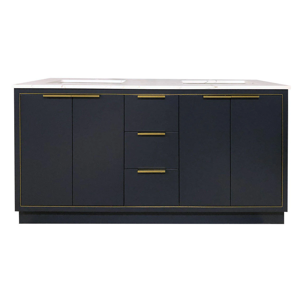 Amelie 60 in Double Sink Bathroom Vanity in Blue with Calacatta Quartz Countertop