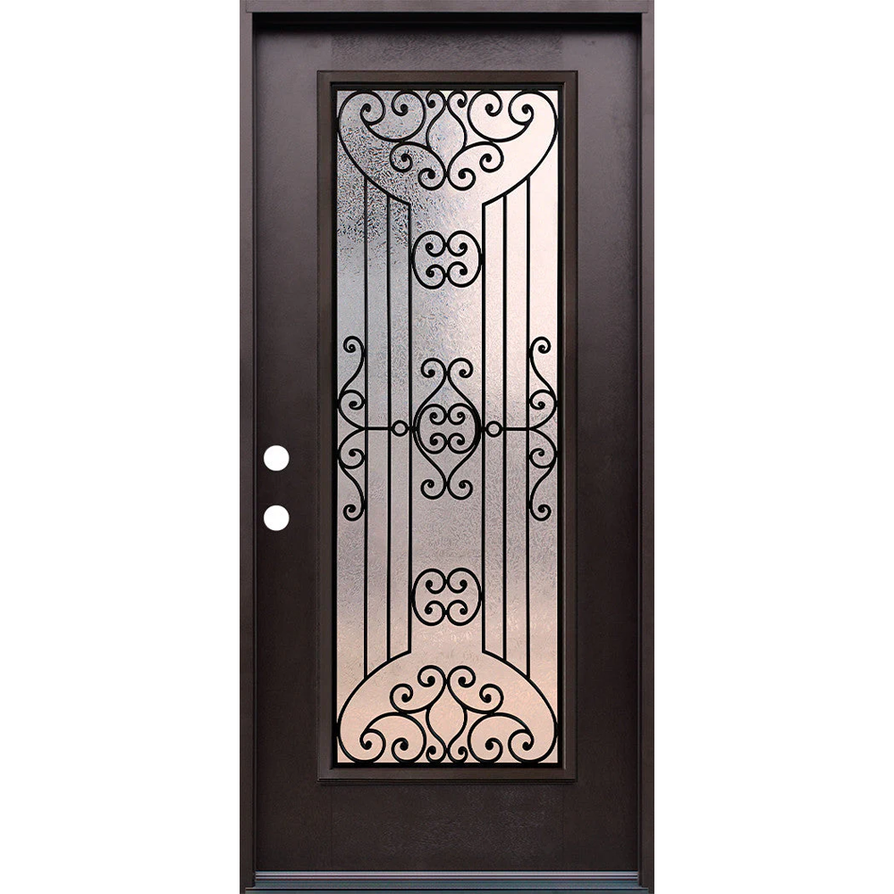 Jupiter 3/0x6/8 Prehung Prefinished Fiberglass Door in Dark Walnut