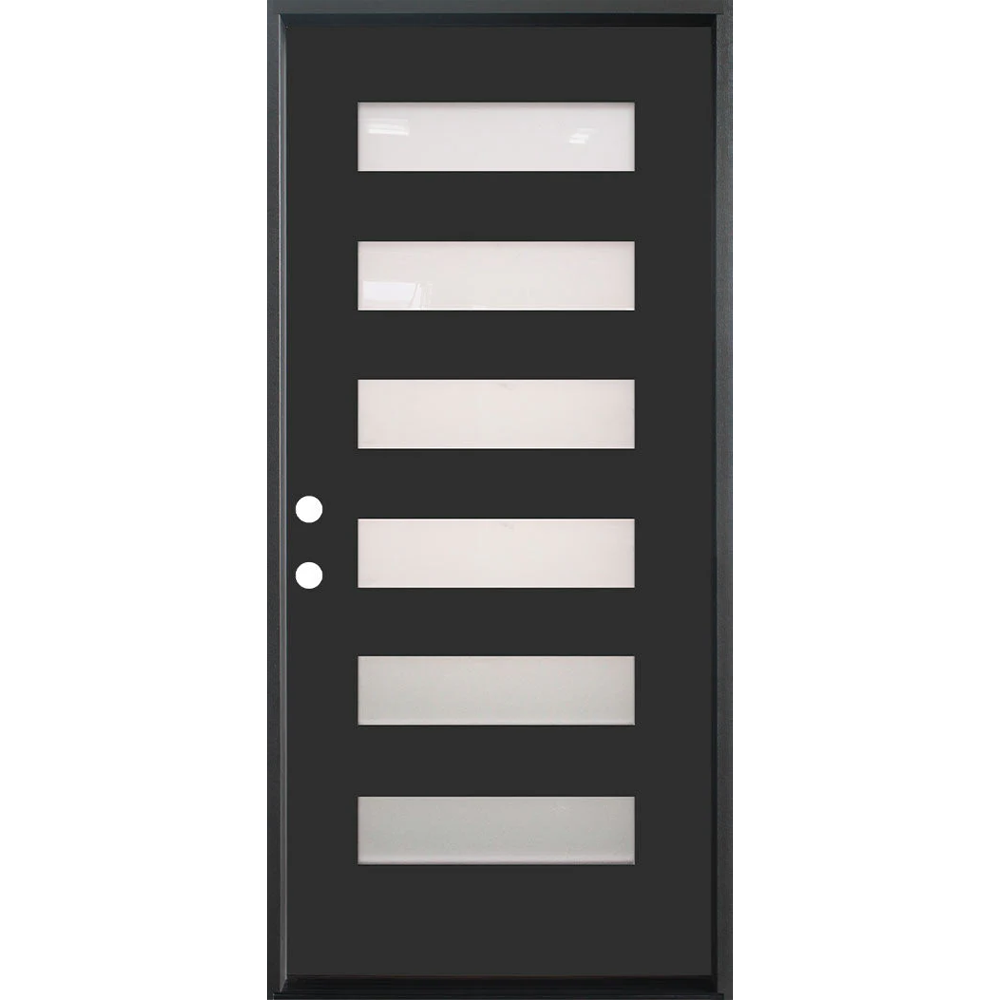 3/0x6/8 Single Prehung Fiberglass Door in Black with 6 Lites