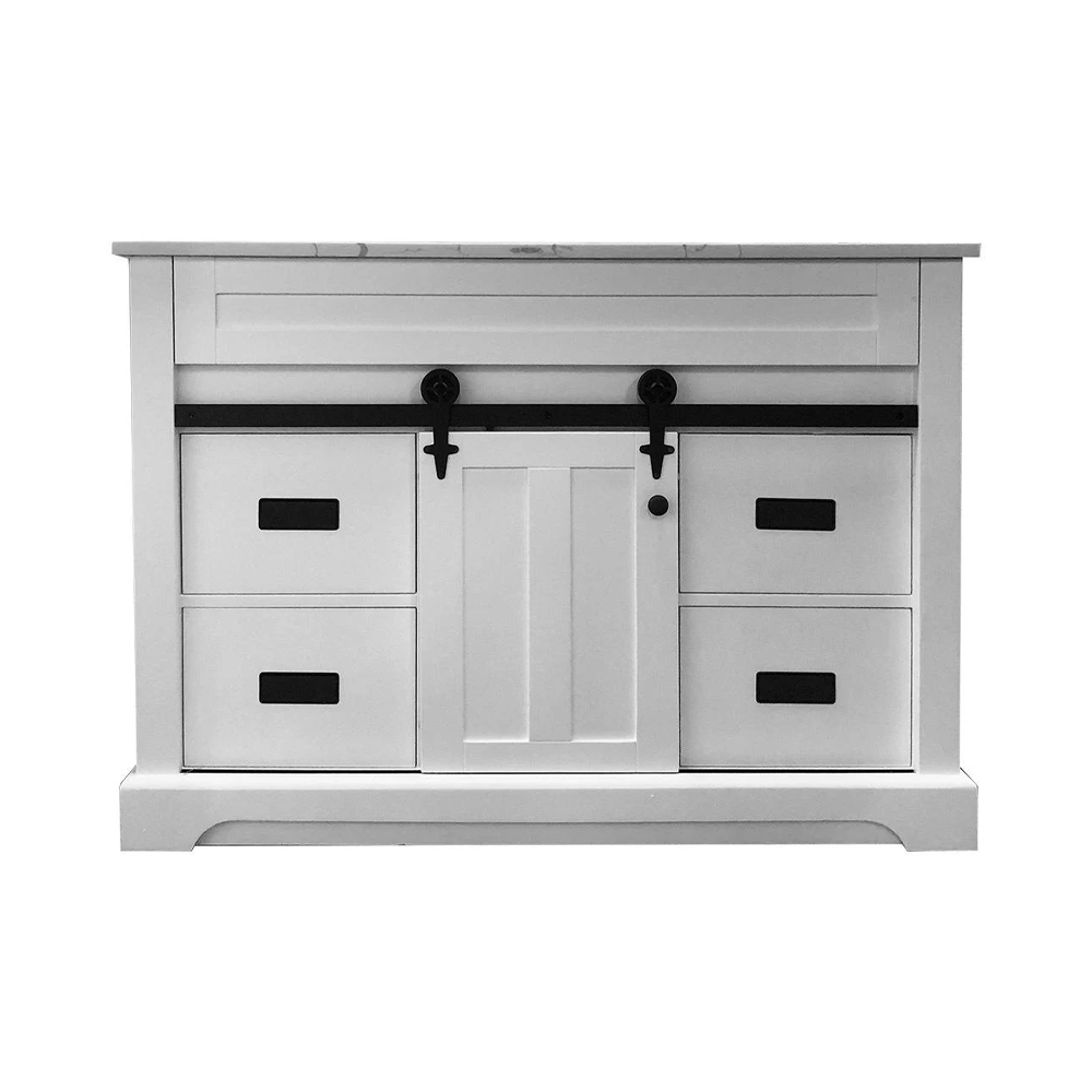 Farmhouse 48 in Bathroom Vanity in White with Calacatta Gold Quartz Countertop