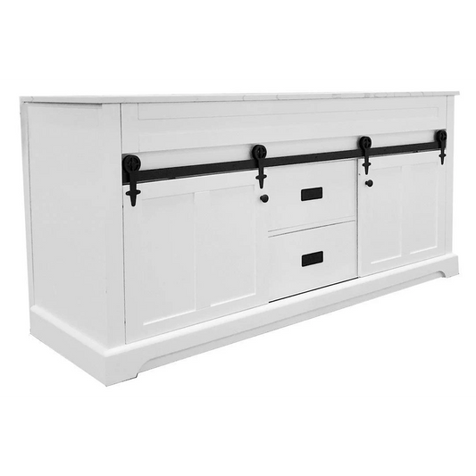 Farmhouse 72 in Double Sink Bathroom Vanity in White with Calacatta Gold Quartz Countertop