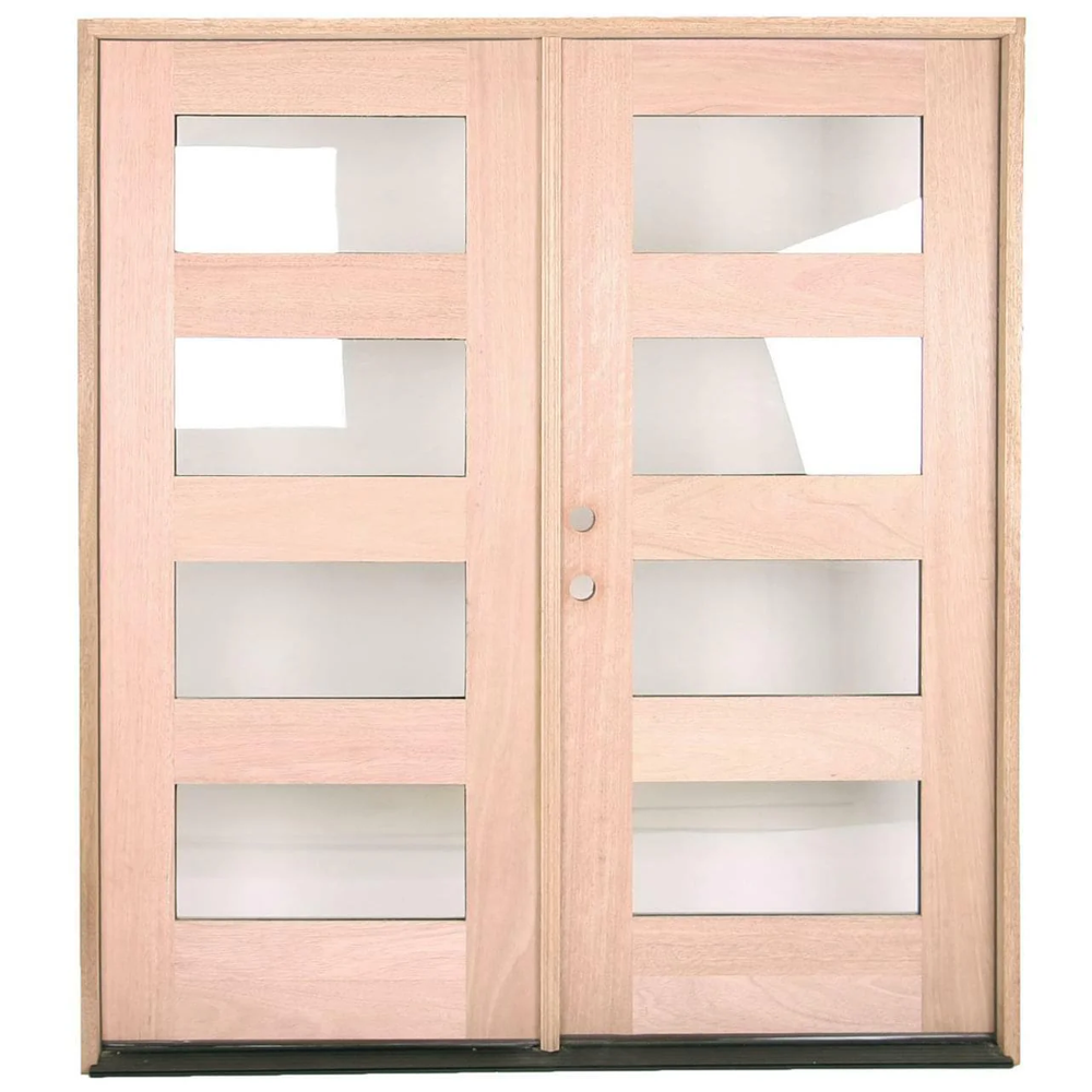 6/0x6/8 Exterior Prehung Wood Double Door | 4 Lite