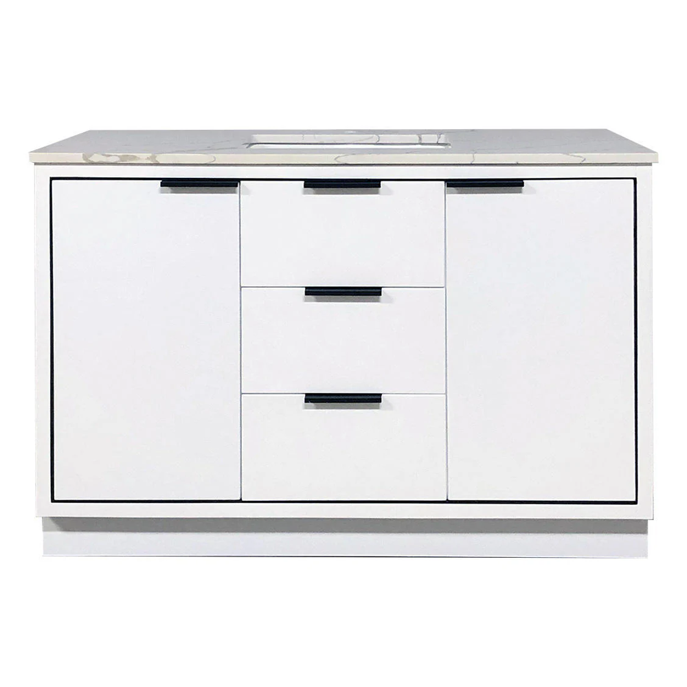 Amelie 48 in SIngle Sink Bathroom Vanity in White with Calacatta Quartz Countertop