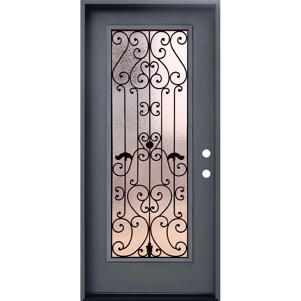 Hestia 3/0x6/8 Single Prehung Fiberglass Door in Grey