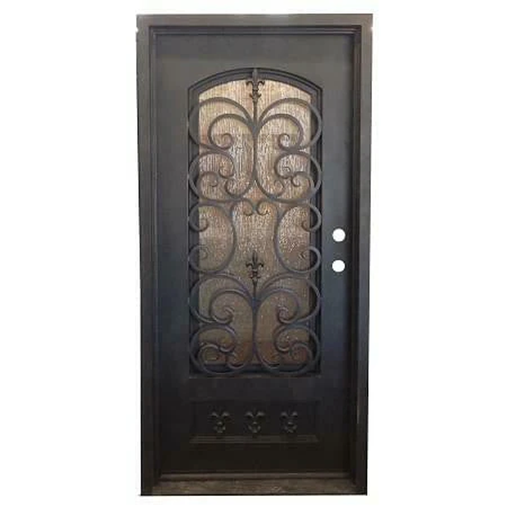 Fleur De Lis 3/0x6/8 Single Wrought Iron Prehung Front Door