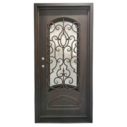 Cielo 3/0x6/8 Bronze Exterior Wrought Iron Prehung Single Door