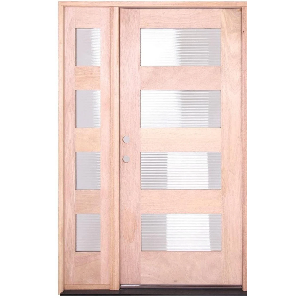 53 in x 80 in Exterior Mahogany Door | 4 Lite with Right Sidelight