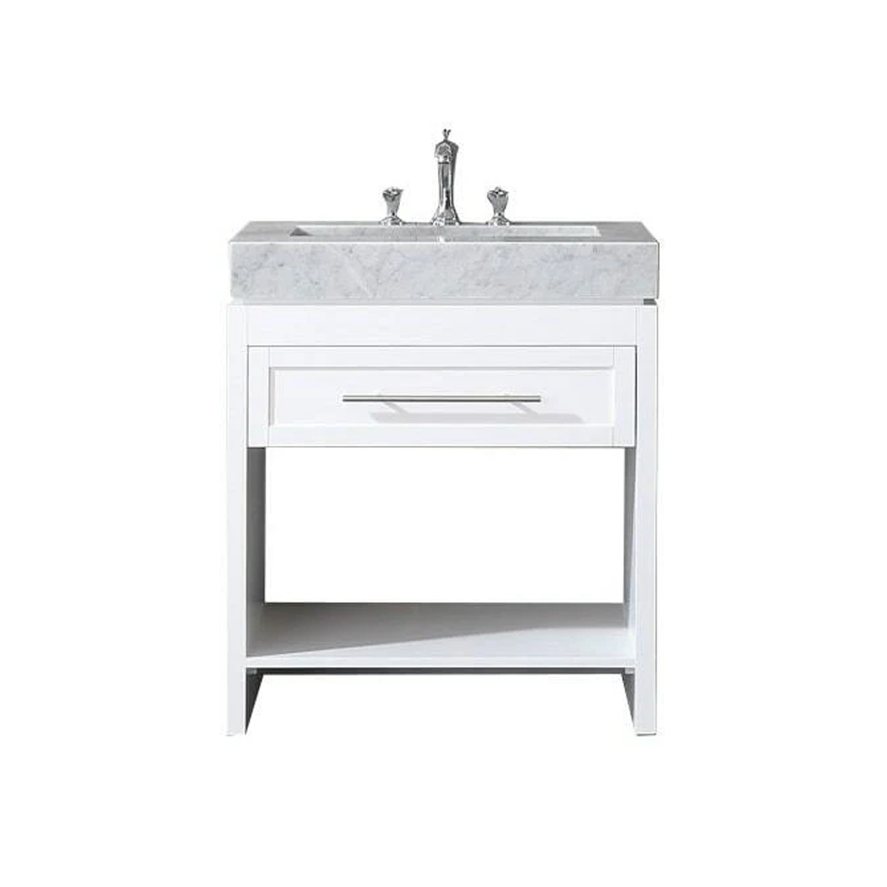 Venetian 36 in Single Sink Bathroom Vanity in White with Carrera White Marble Countertop