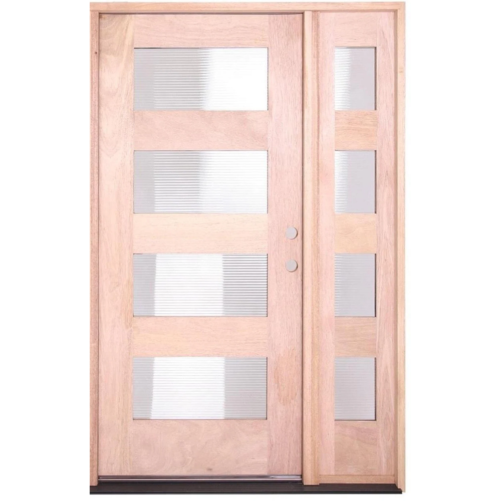 53 in x 80 in Exterior Mahogany Door | 4 Lite with Left Sidelight