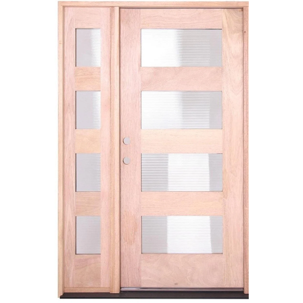 53 in x 80 in Exterior Mahogany Door | 4 Lite with Left Sidelight
