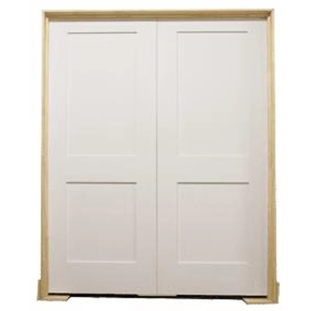 5/0x6/8 White Shaker 2-Panel Solid Core Primed MDF Prehung Interior French Door