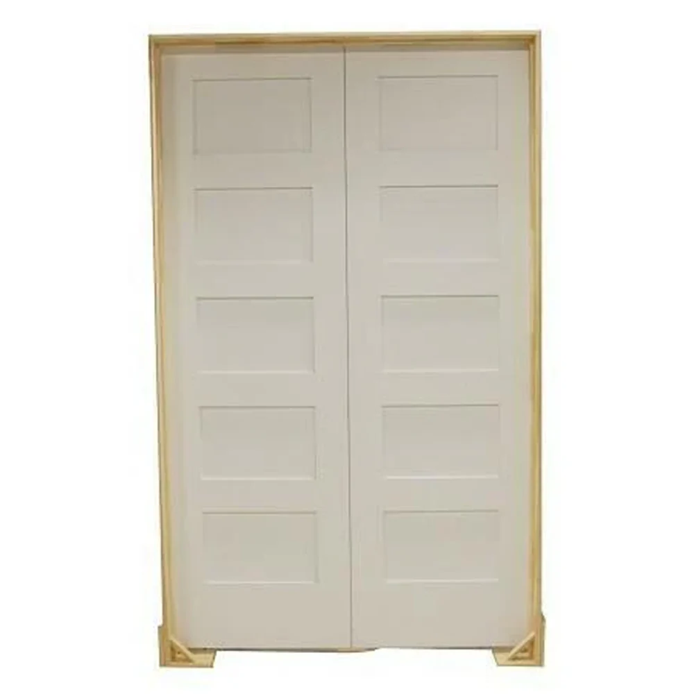 60 in. x 80 in. Shaker 5-Panel Solid Core Primed MDF Prehung Interior French Door