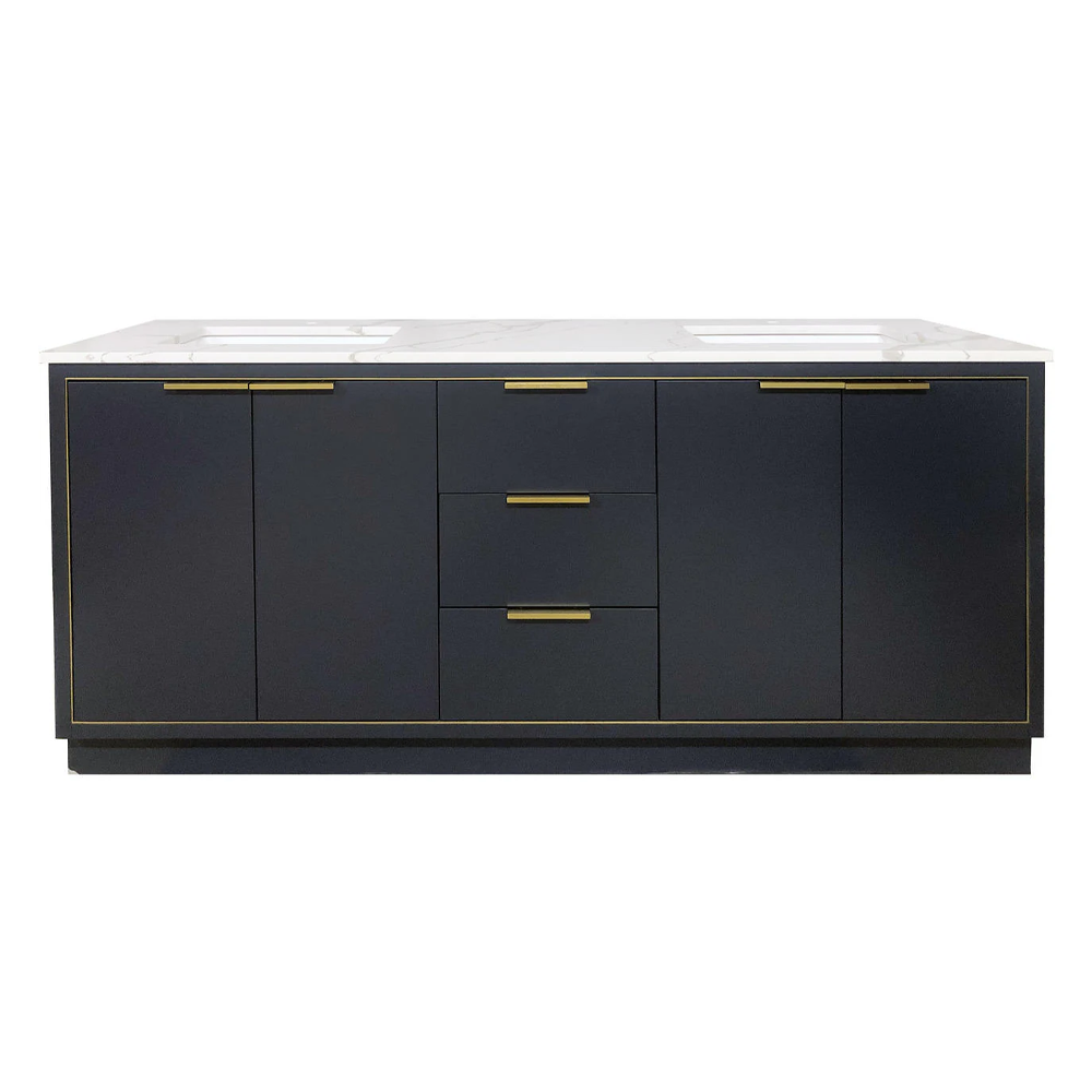 Amelie 72 in Double Sink Bathroom Vanity in Blue with Calacatta Quartz Countertop