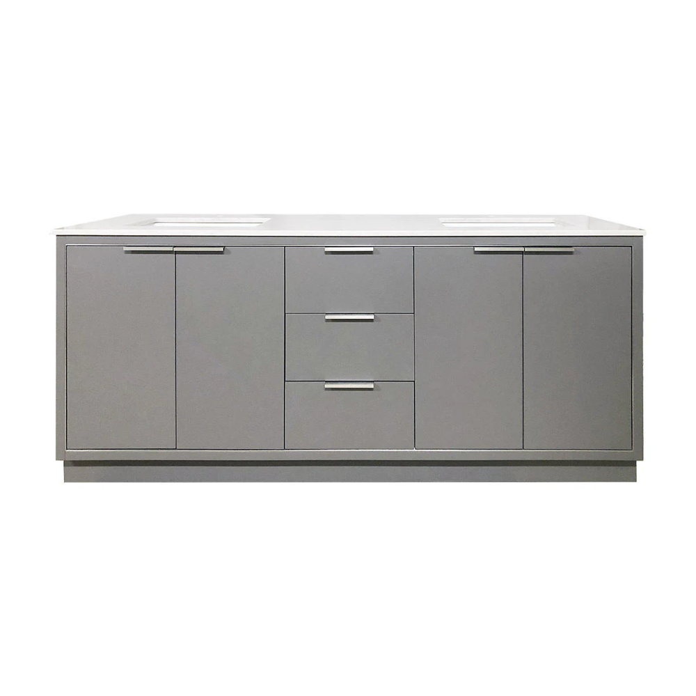 Amelie 72 in Double Sink Bathroom Vanity in Grey with Carrara White Marble Countertop