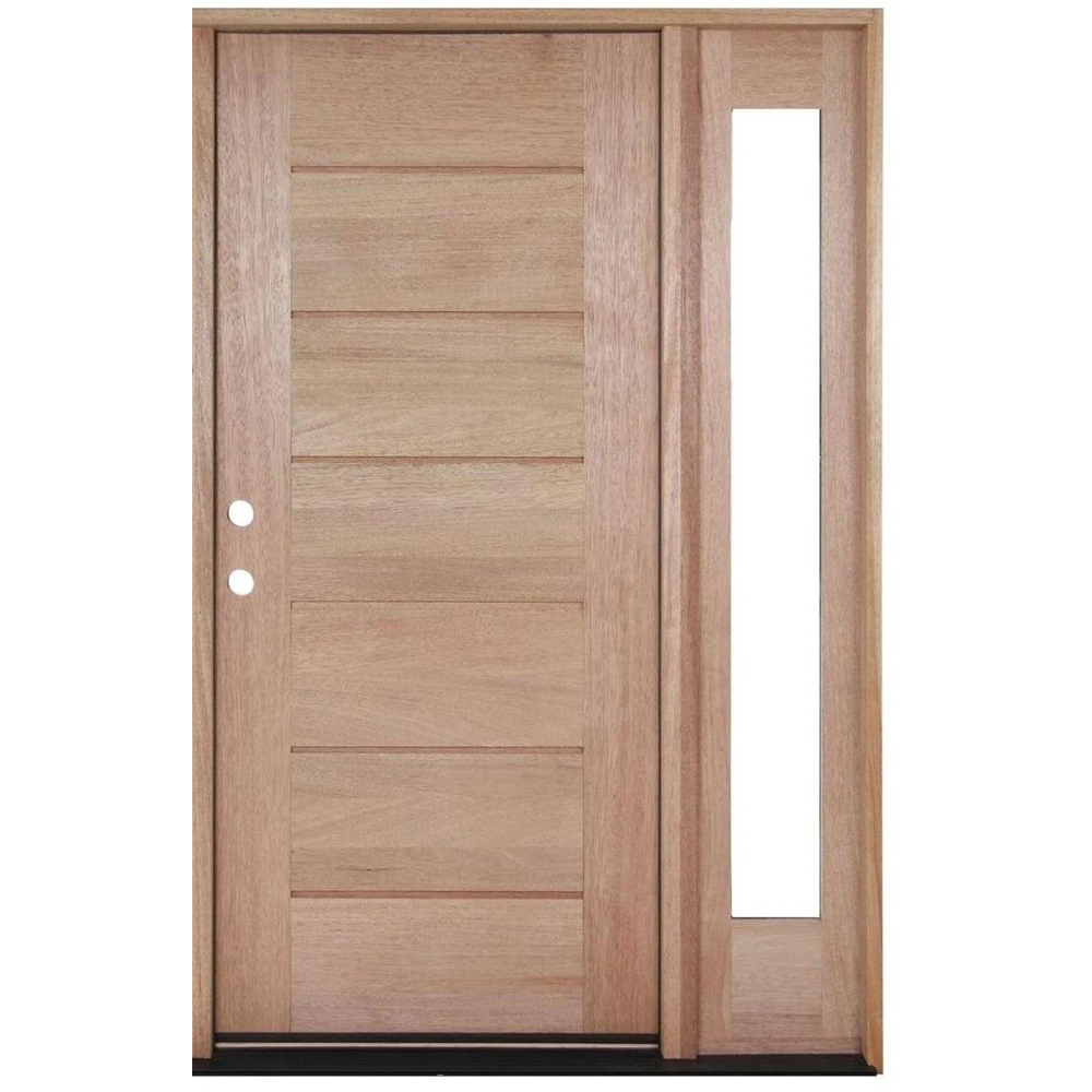 53 in x 80 in Exterior Wood Door | Horizontal Lines with Right Sidelight