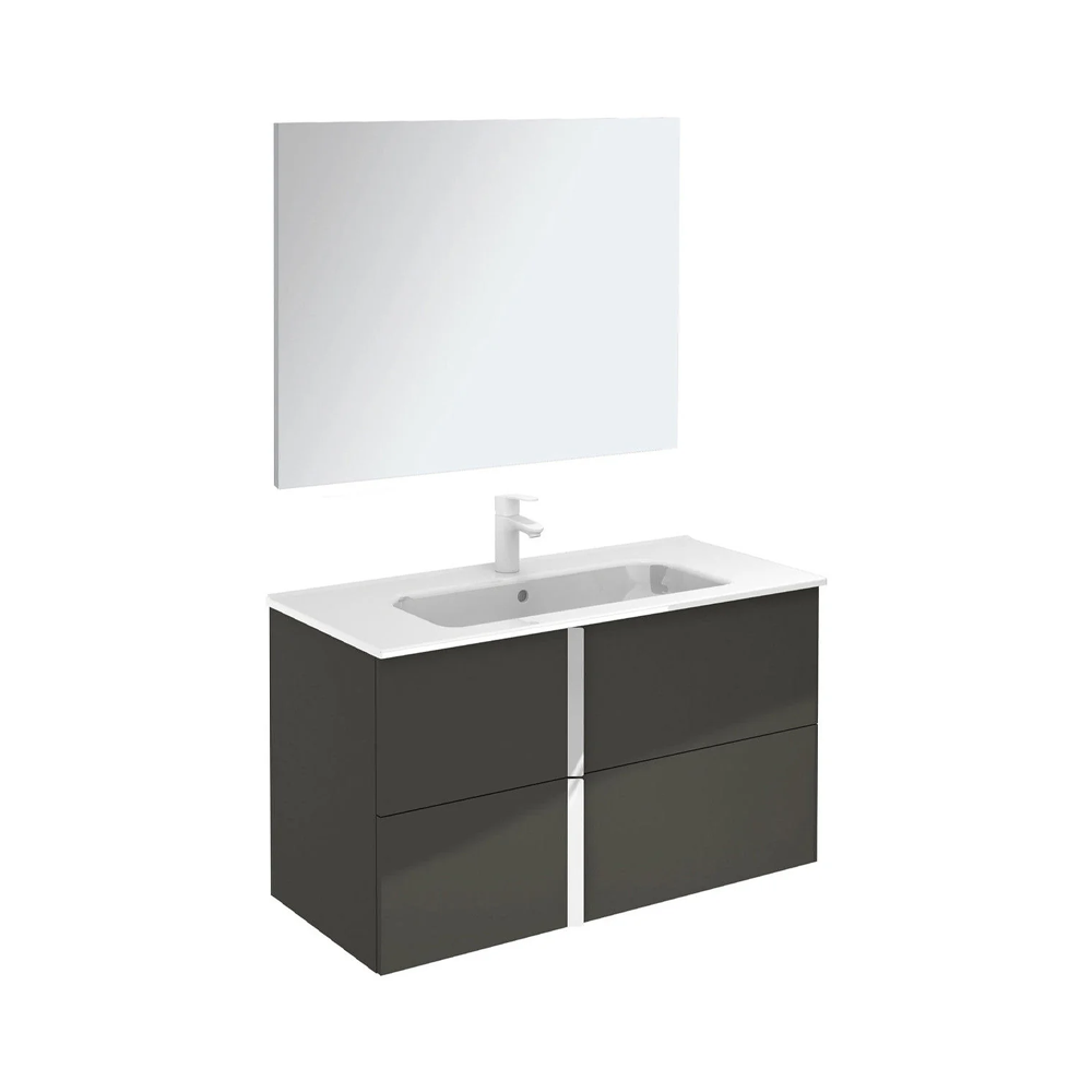 Onix+ by Royo Modern 40 in. Wall-Mount 2 Drawers Anthracite Vanity Cabinet with Mirror