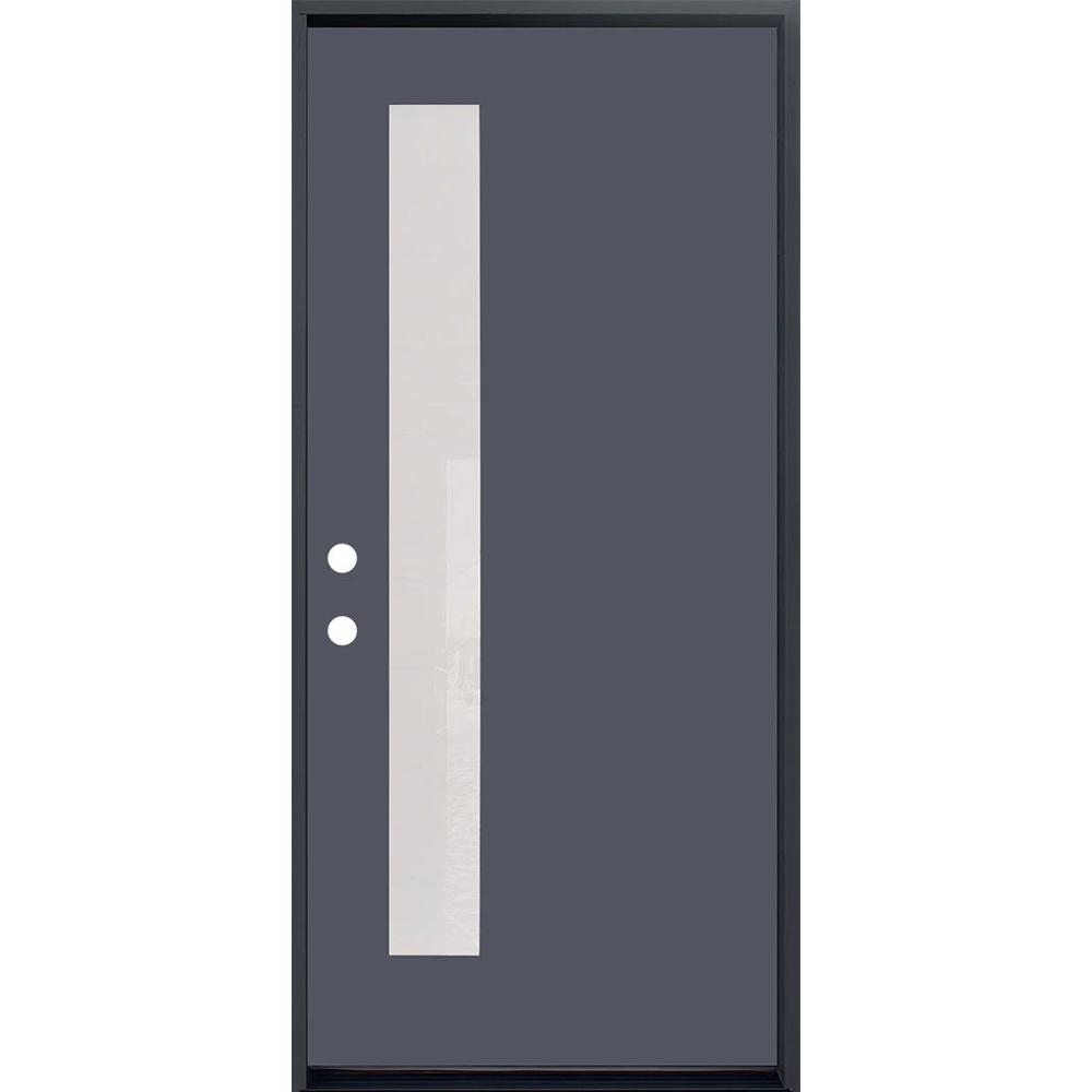 3/0x6/8 Single Prehung Fiberglass Door in Grey with 1 Lite