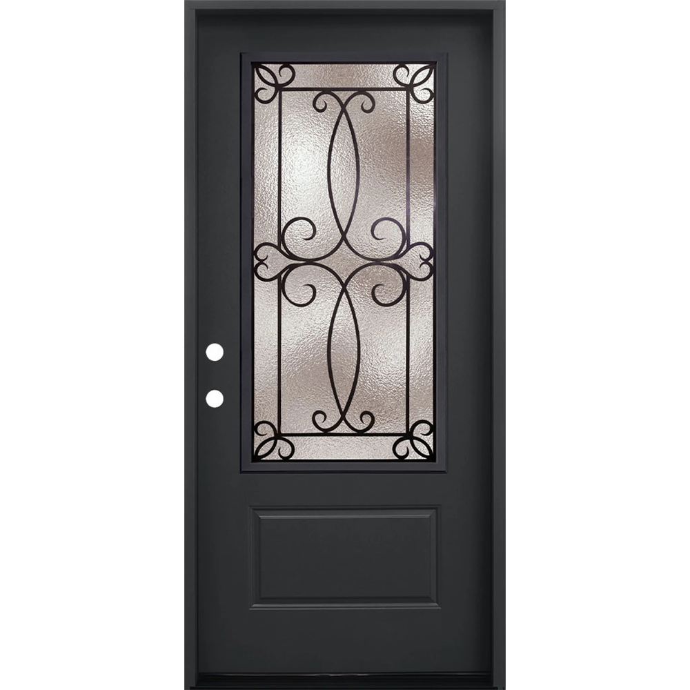Ulysses 3/0x6/8 Single Prehung Fiberglass Door in Black