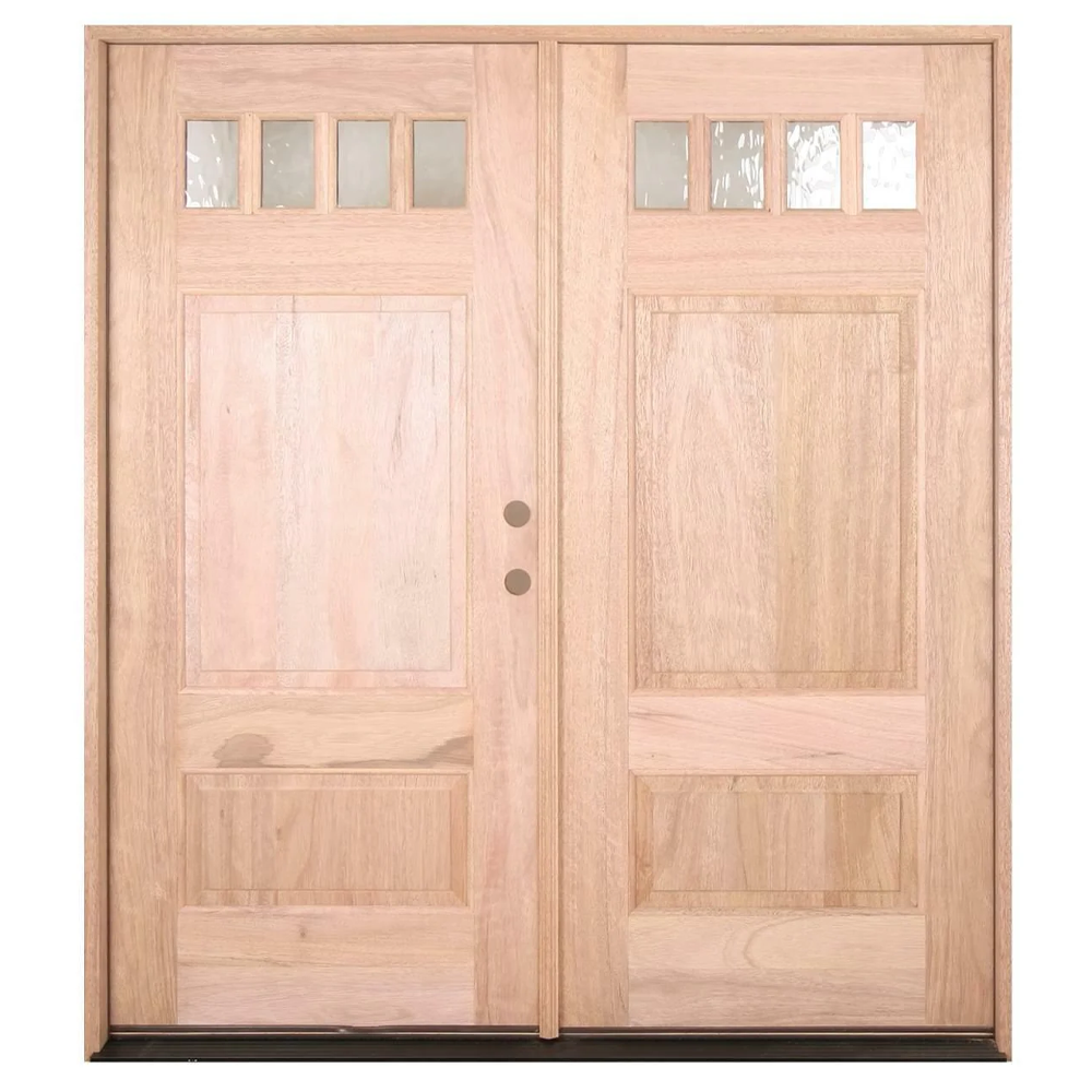 6'0'x6'8' Double 4 Lite Craftsman Exterior Mahogany Door