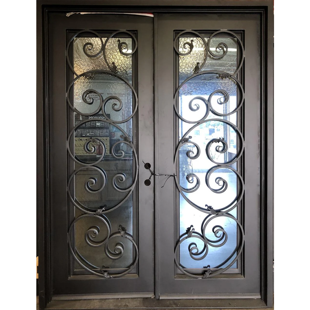 Lily 6/0x8/0 Exterior Wrought Iron Prehung Double Door