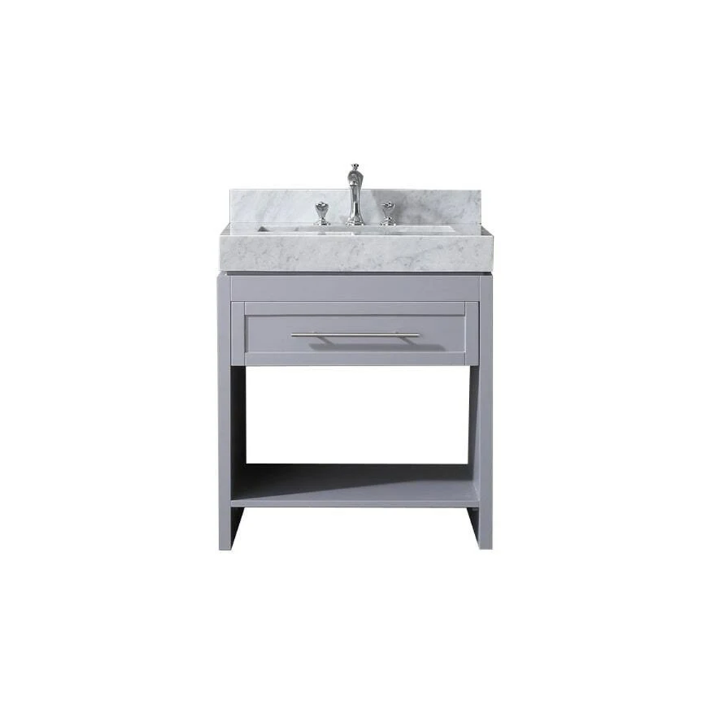 Venetian 36 in Single Sink Bathroom Vanity in Grey with Carrera White Marble Countertop