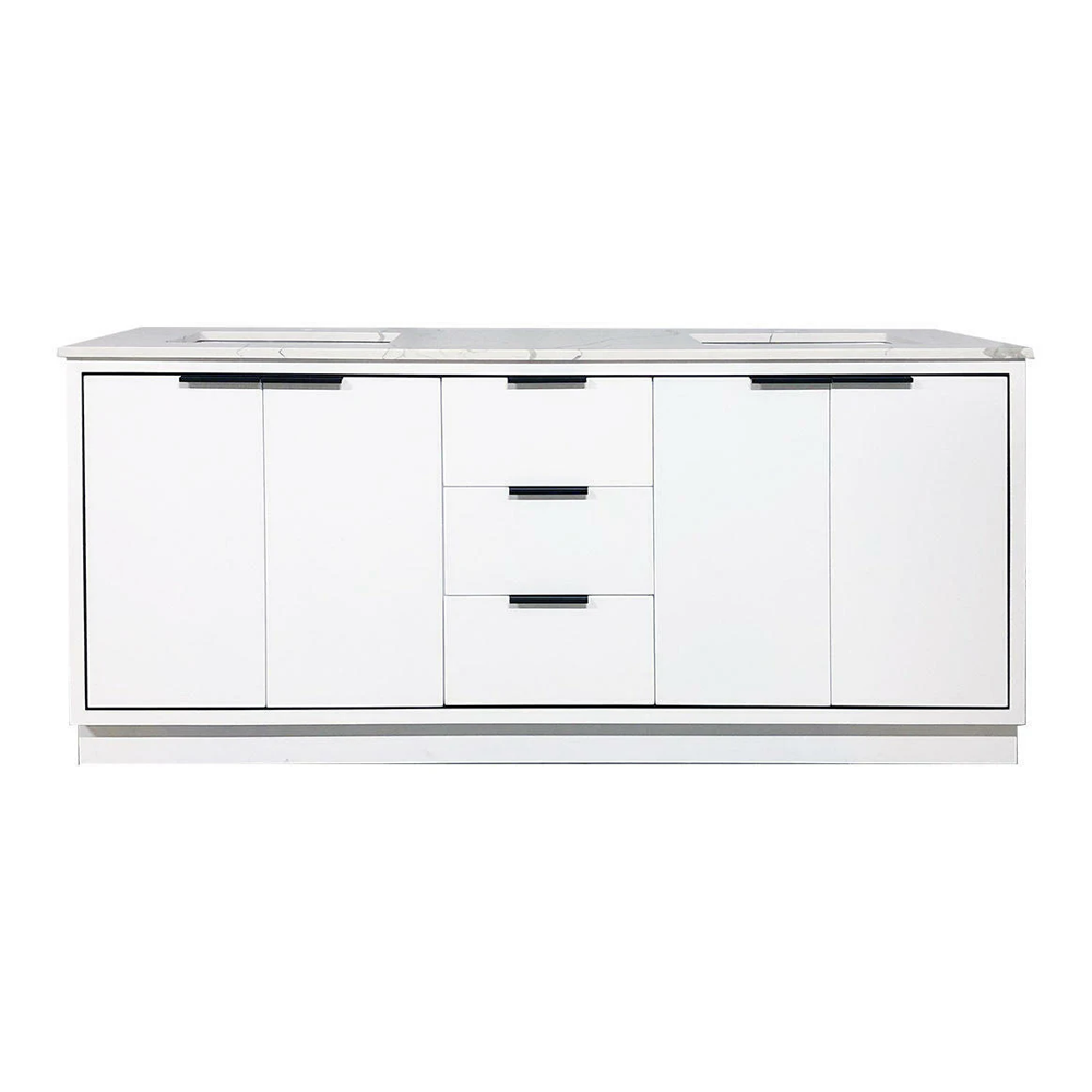 Amelie 72 in Double Sink Bathroom Vanity in White with Calacatta Quartz Countertop