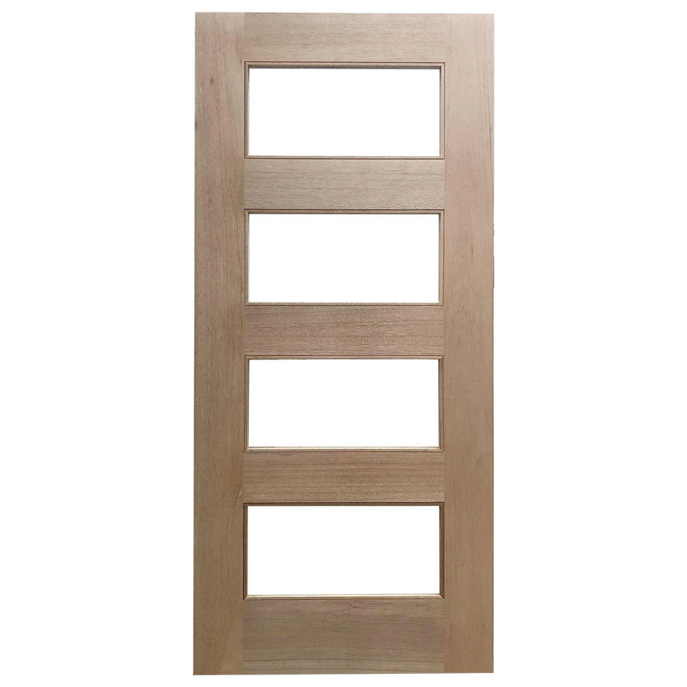 36x80 in. Exterior Mahogany Door Slab | Modern 4 Lite