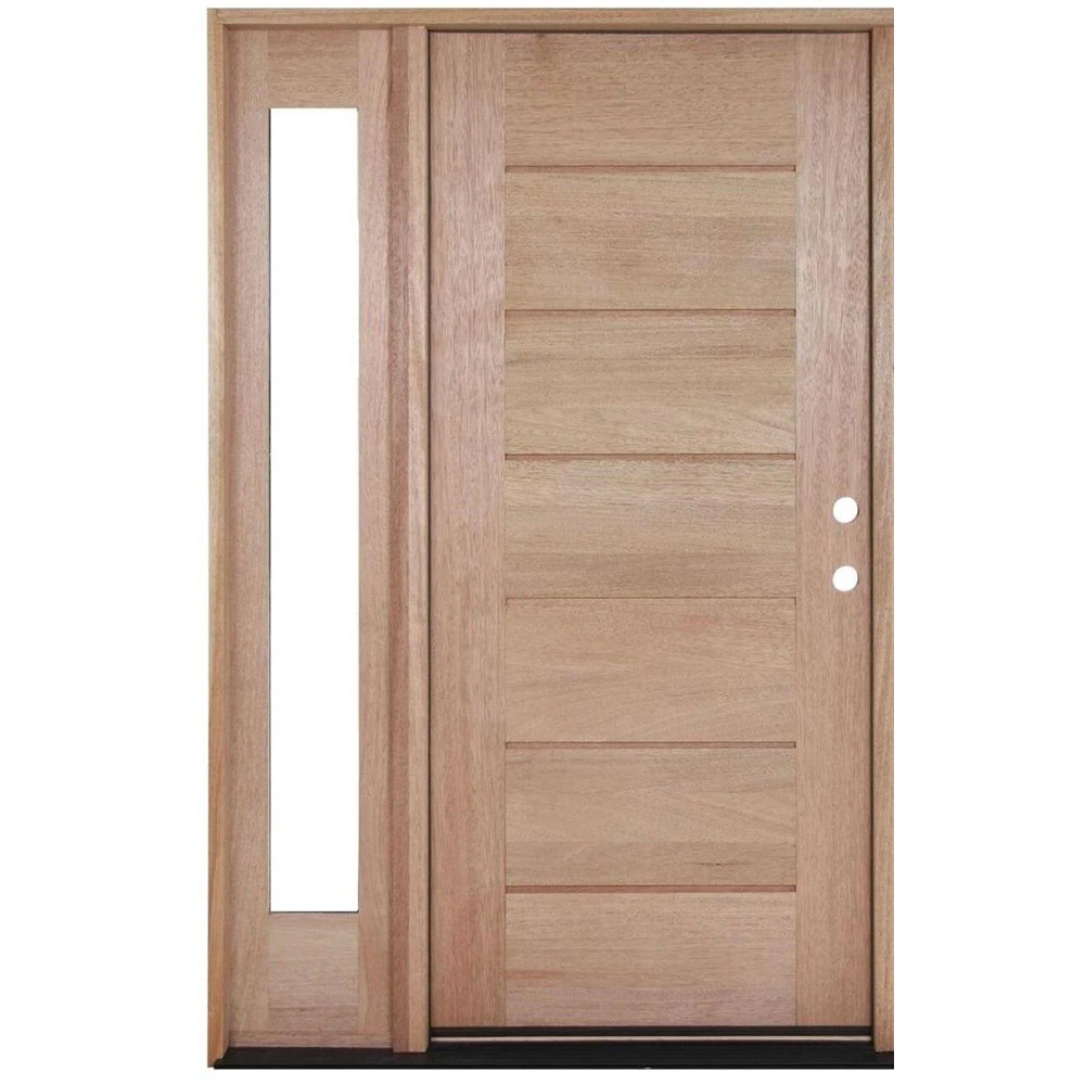 53 in x 80 in Exterior Wood Door | Horizontal Lines with Right Sidelight