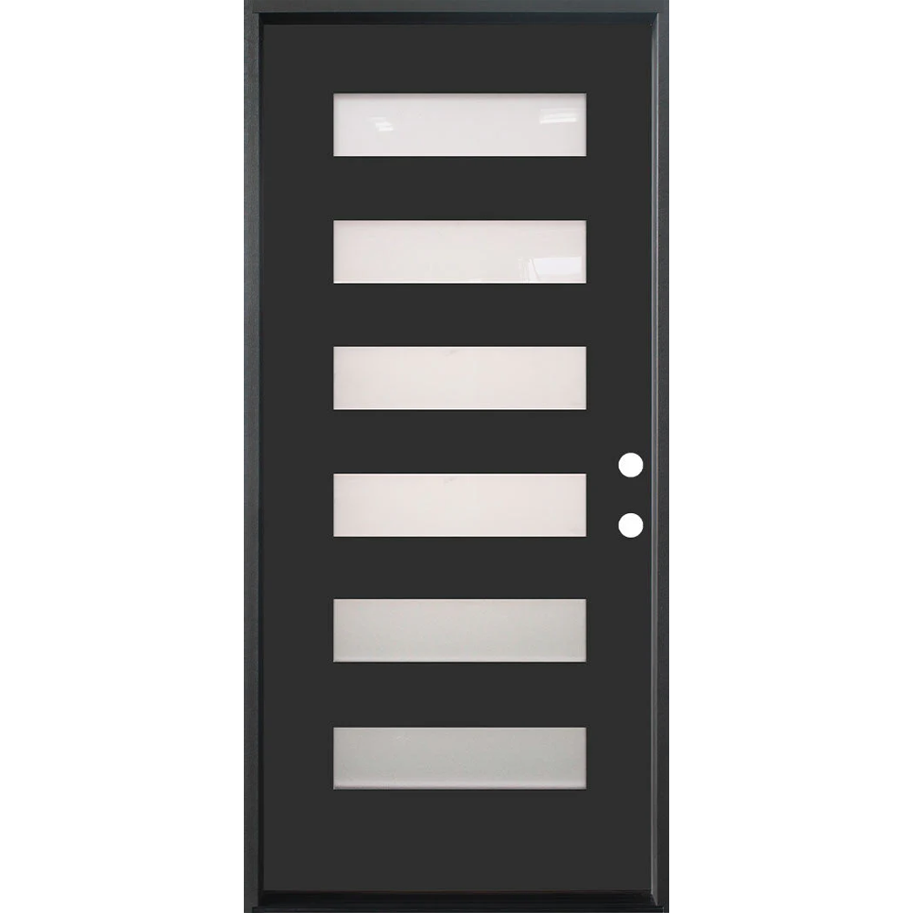 3/0x6/8 Single Prehung Fiberglass Door in Black with 6 Lites