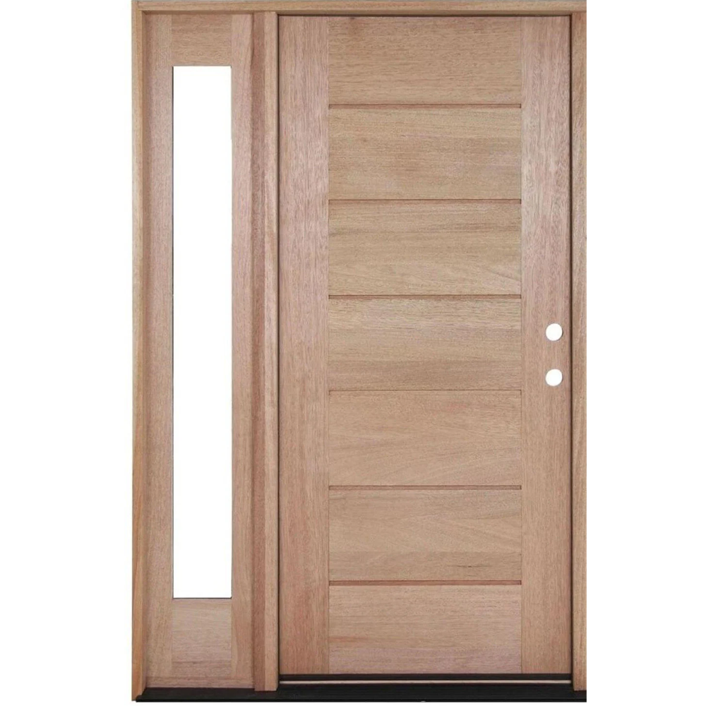 53 in x 80 in Exterior Mahogany Door | Horizontal Lines with Left Sidelight