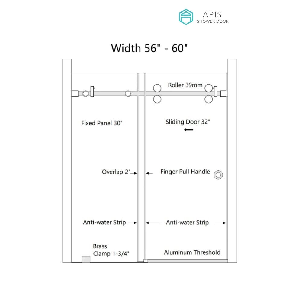 AS-0138 Sliding Shower Door 60" x 60"